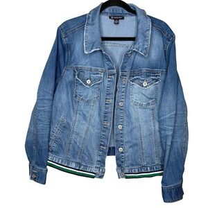 INC International Concepts Womens 3X Denim‎ Jacket Stripe Trim Hem